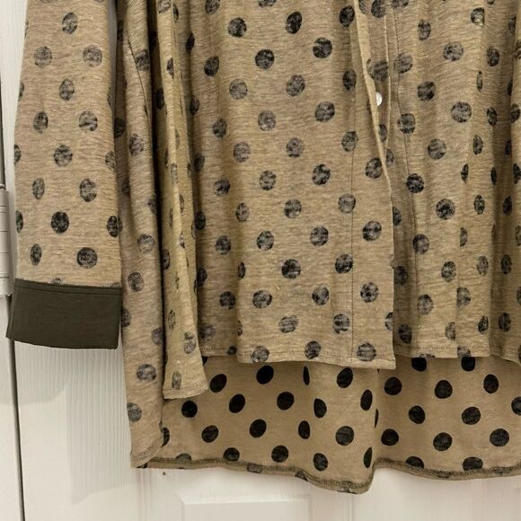 ELM by Matthildur 100% Linen Blouse Polka Dot Lagenlook Artsy Brown Tan Small - Picture 4 of 7
